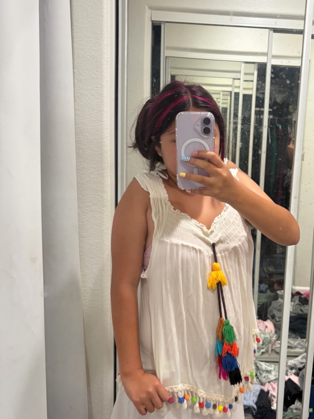 Cream Tassel Pom-Pom Boho Tunic top